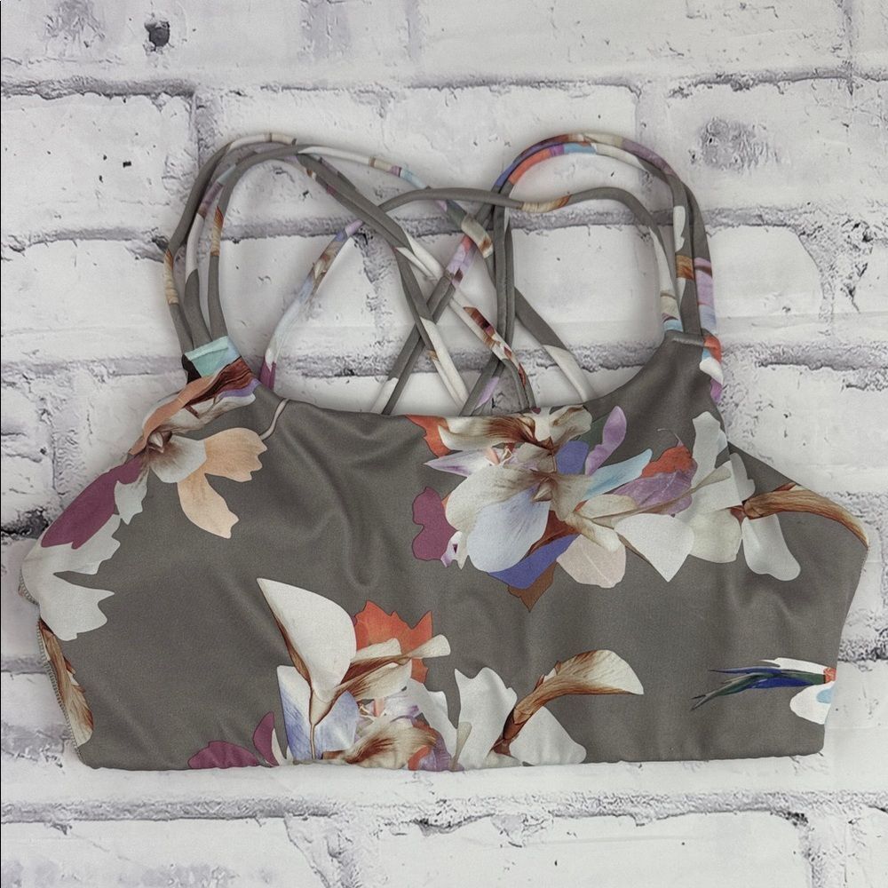 Athleta Gray Floral Sports Bra Size Medium
